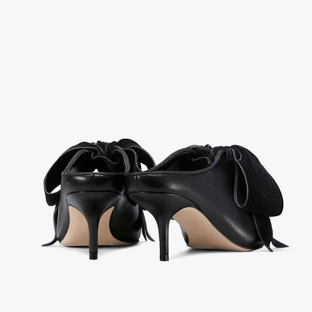 NWOB Tory Burch Clara Leather Mule w. Velvet Bow, Pointed Toe, Perfect‎ Black